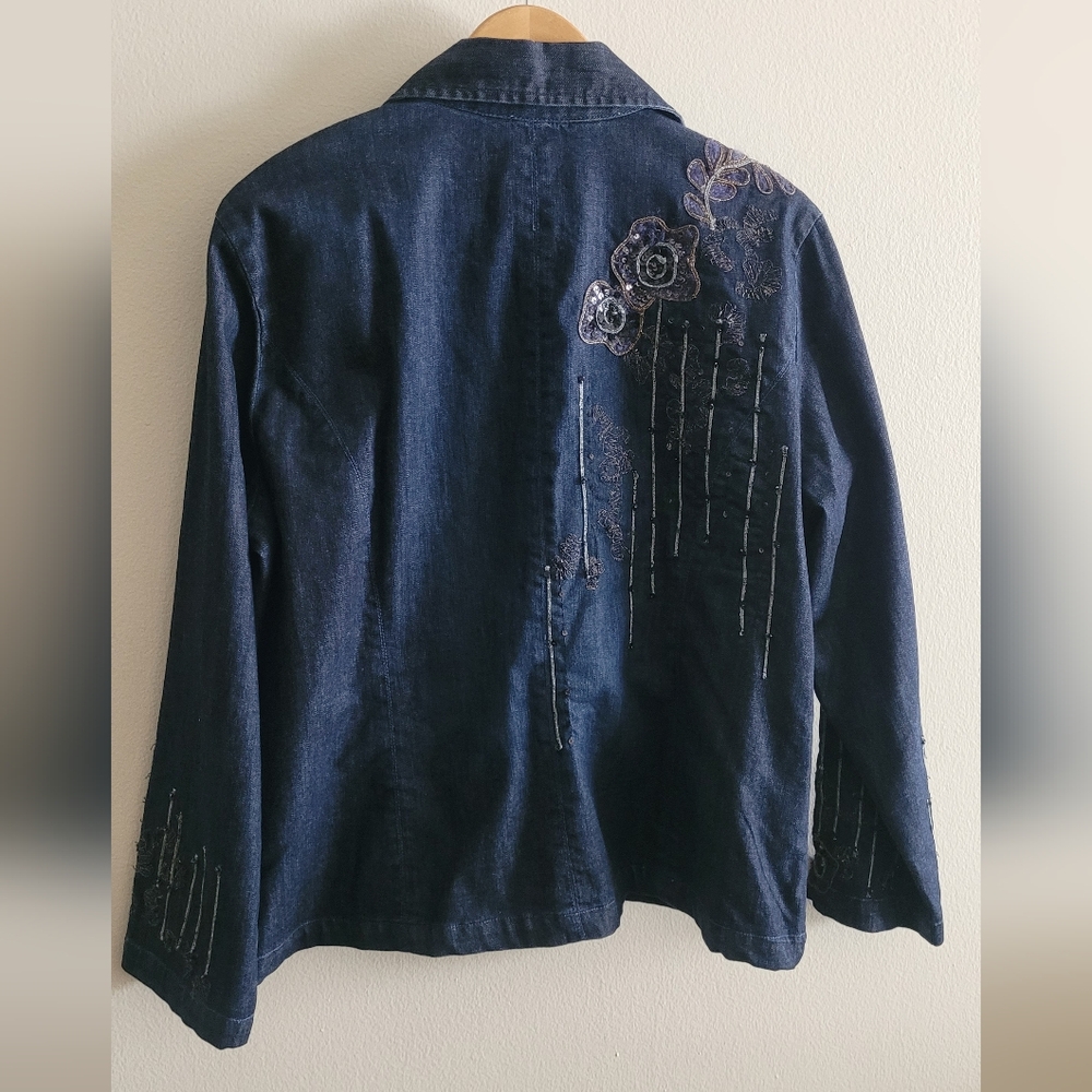 Chico's embellished sequin and embroidered denim blazer style jacket Women's XL - Picture 9 of 11